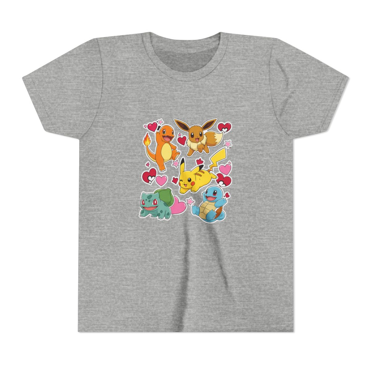 Pok mon Eevee Pikachu Charmander Squirtle Bulbasau Kids T Shirt - alternate angle 3, merchandise